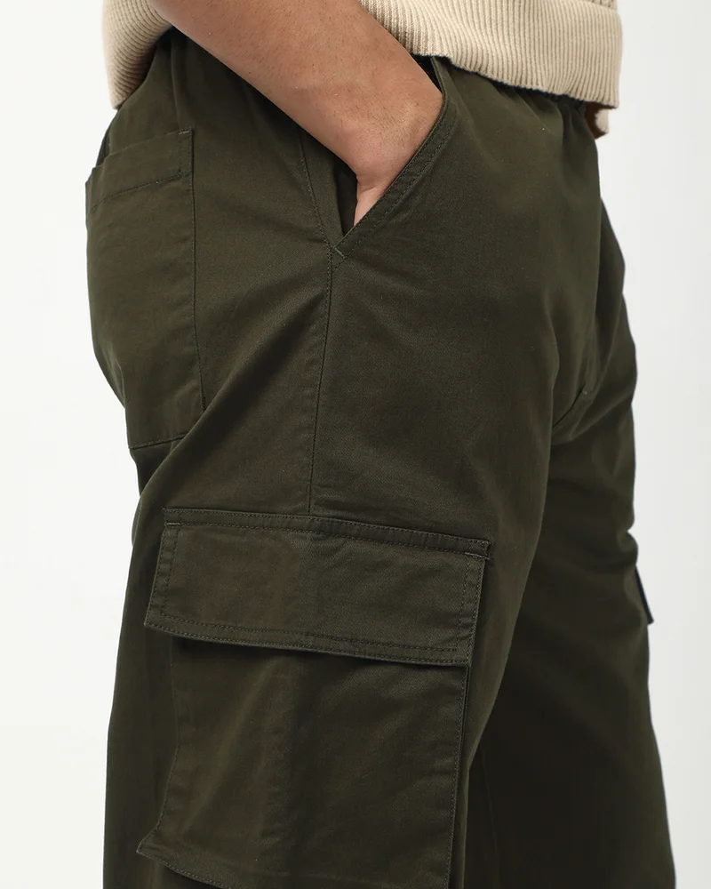 bewakoof  Men's Olive Green Baggy Straight Fit Cargo Pants for Men | Best Price UAE